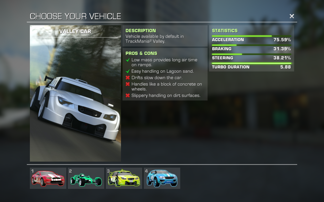 Vehicle selection screen